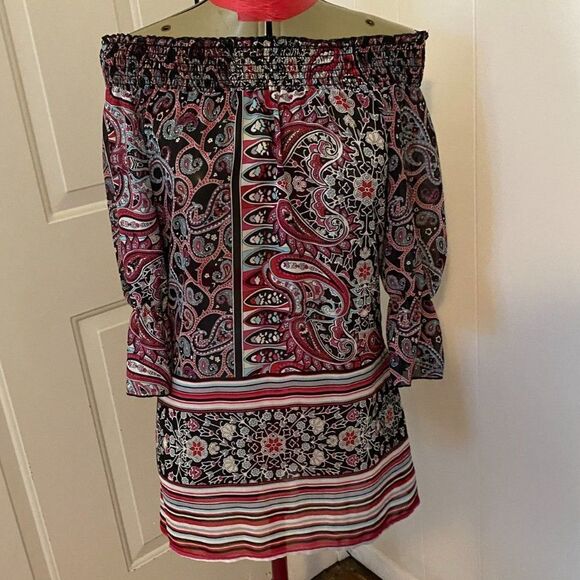 Charoltte Russe Boho Paisley Off the Shoulder Tunic Top Size XS - Picture 1 of 6